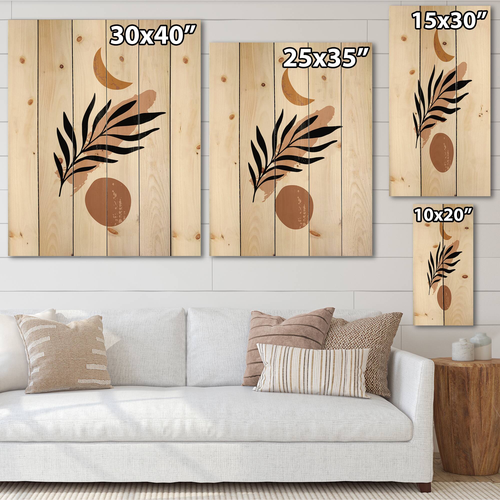Designart - Abstact Minimal Sun, Moon & Tropical Palm Leaf I